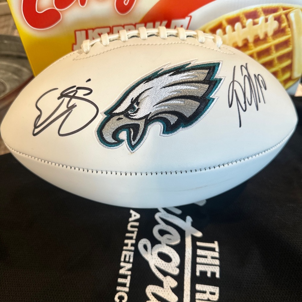 Authentic DUAL signature Philadelphia Eagles white panel football
